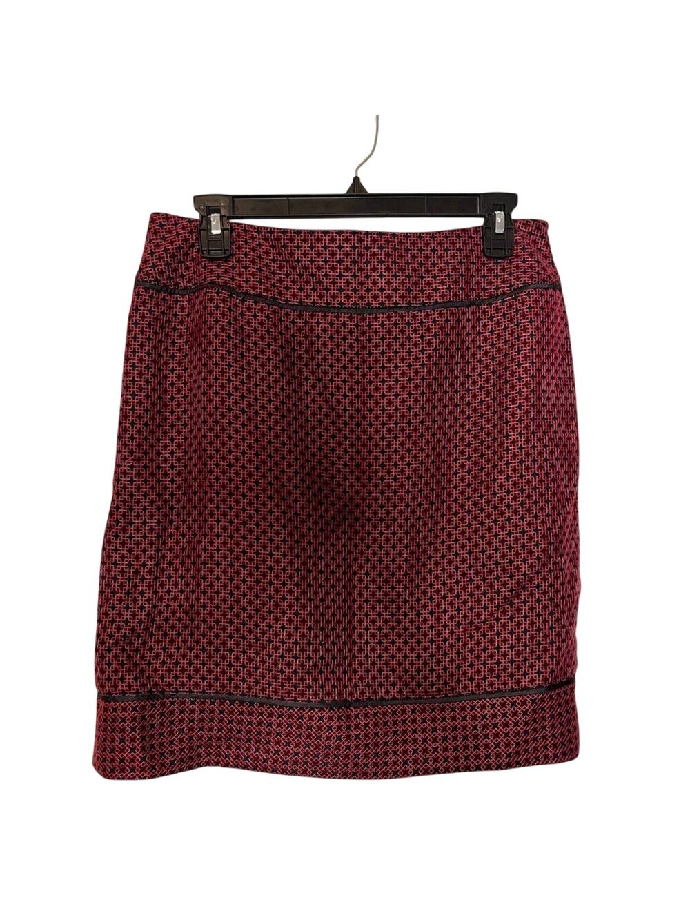 Ann Taylor Straight Cut Skirt Black Red Woven Knee Length Fully Lined SIZE 6